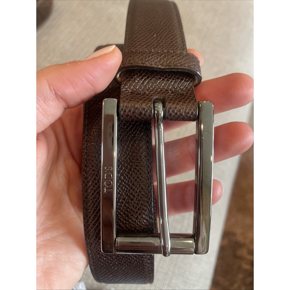Tod's Belt Men 28 Italian Leather textured  Brown  Silver Roller
